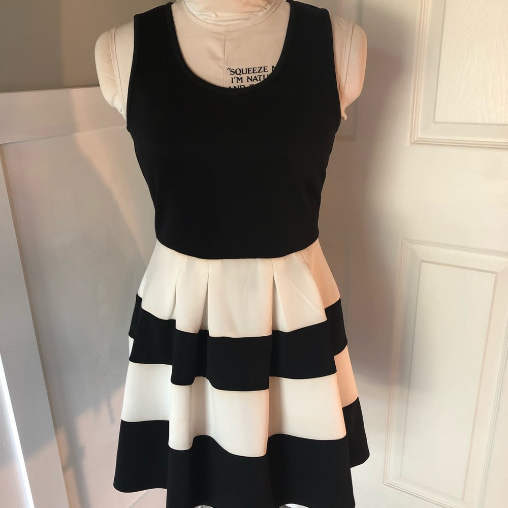 Black and white stripe formal tank dress